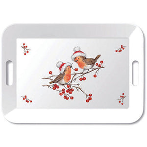 TRAY - Christmas Robins WHITE (33 x 47cm)