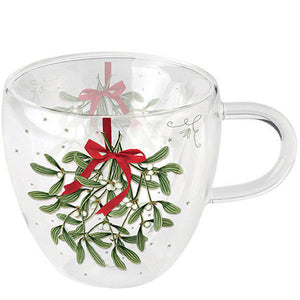 MUG (Double Wall) - Mistletoe With Bow WHITE (200 mL)