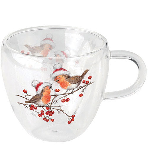 MUG (Double Wall) - Christmas Robins WHITE (200 mL)