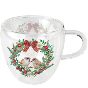 MUG (Double Wall) - Sparrows In Wreath (200 mL)