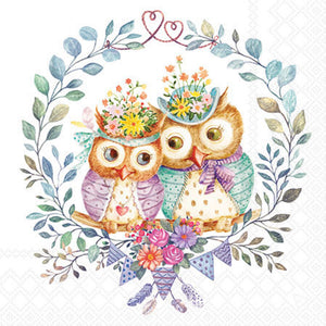 Cocktail Napkin - Owl Couple In Love