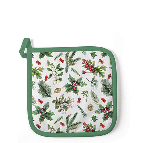 Pot Holder - Winter greenery white