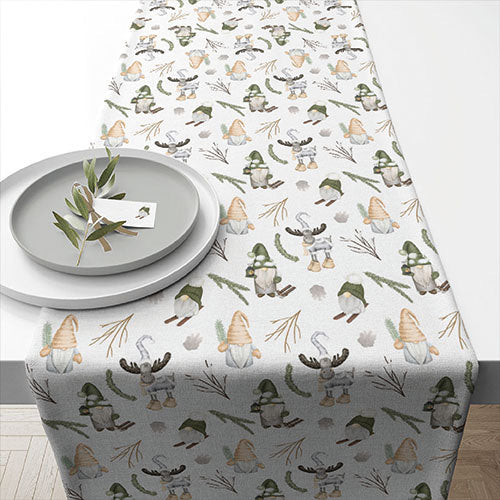 TABLE RUNNER (Cotton) - Forest Gnomes WHITE
