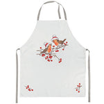 Kitchen Apron - Christmas Robins WHITE