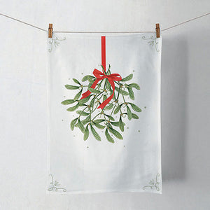 Kitchen Towel - Mistletoe With Bow WHITE