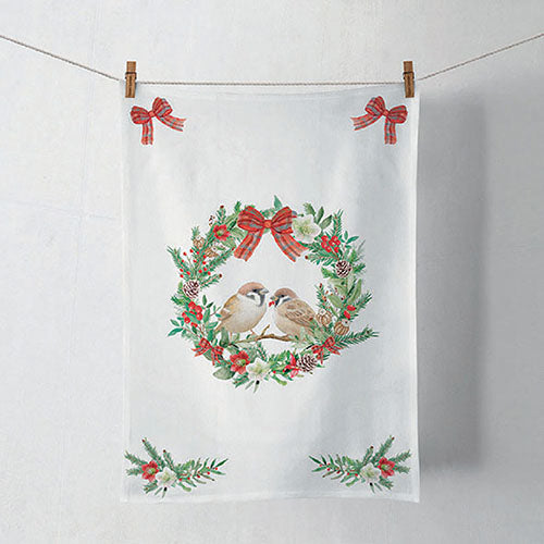 Kitchen Towel - Sparrows In Wreath