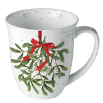 MUG (Fine Bone China) - Mistletoe With Bow WHITE (400 m