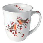 MUG (Fine Bone China) - Christmas Robins WHITE (400 m