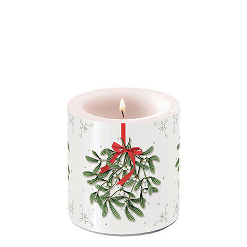 Candle SMALL - Mistletoe With Bow WHITE