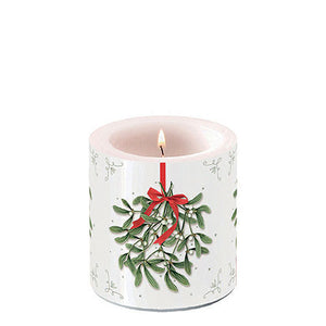 Candle SMALL - Mistletoe With Bow WHITE