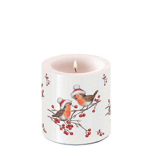 Candle SMALL - Christmas Robins WHITE