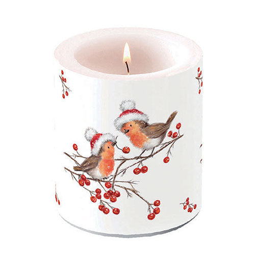 Candle MEDIUM - Christmas Robins WHITE