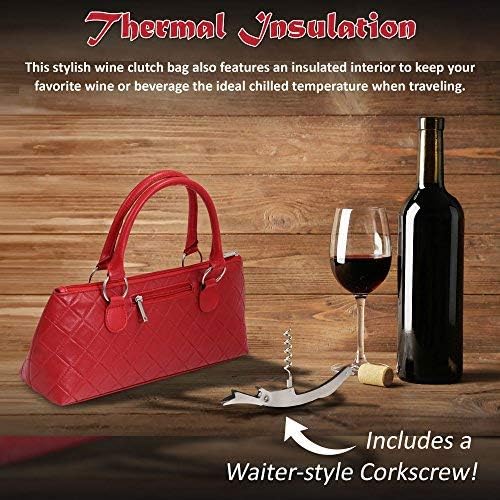 Wine Clutch - RED QUILTED Insulated Single Bottle Wine Tote