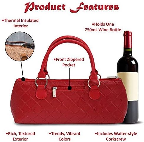 Wine Clutch - RED QUILTED Insulated Single Bottle Wine Tote