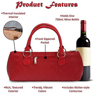 Wine Clutch - RED QUILTED Insulated Single Bottle Wine Tote