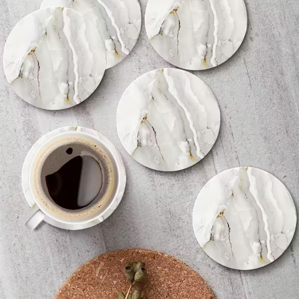 Coaster - Marble Effect Set WHITE/GREY