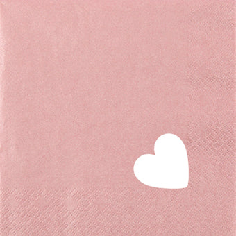 Cocktail Napkin - Punched Heart Pearl Effect ANTIQUE ROSE (PUNCHED STYLE)