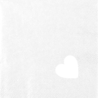 Cocktail Napkin - Punched Heart Pearl Effect WHITE (PUNCHED STYLE)