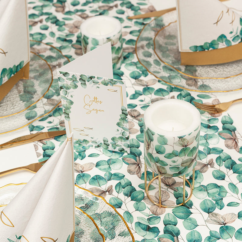 Decorated Candle - Eucalyptus Leaves - Image 1