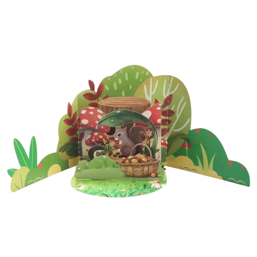 POP-UP 3D Greeting Card (All Occasions) - Squirrel Gathering Acorns
