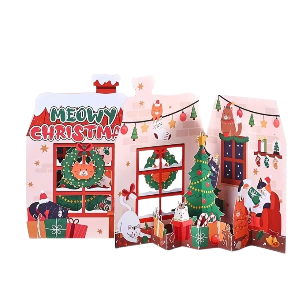 POP-UP 3D Greeting Card (Christmas) - Happy Meowy Christmas