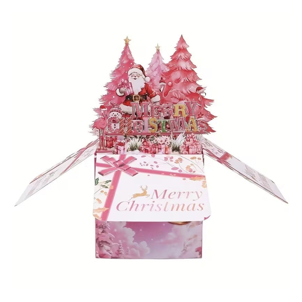 POP-UP 3D Greeting Card (Christmas) - Santa & Pink Christmas