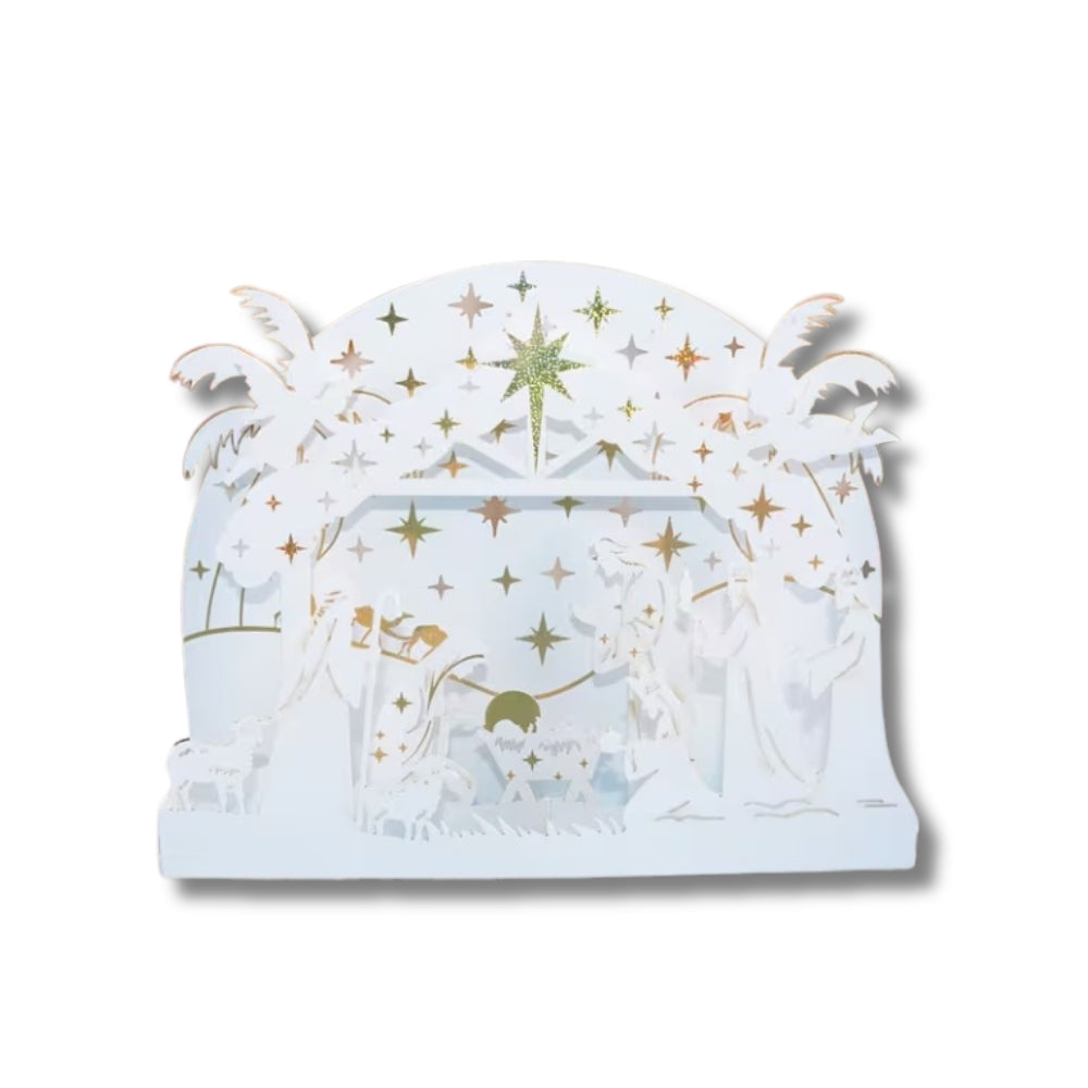 POP-UP 3D Greeting Card (Christmas) - The White Nativity Scene