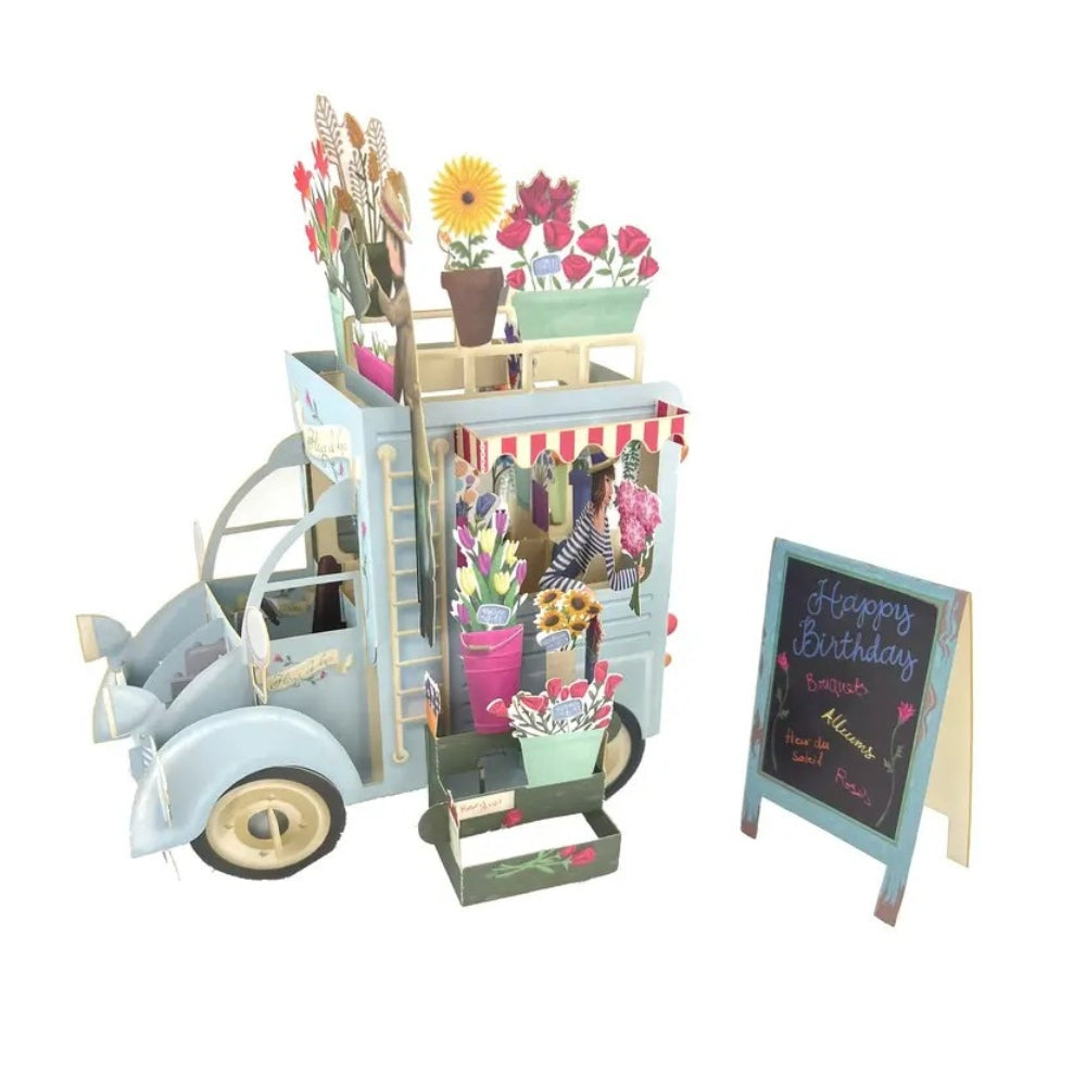 POP-UP 3D Greeting Card (Floral) - Flower Truck BLUE