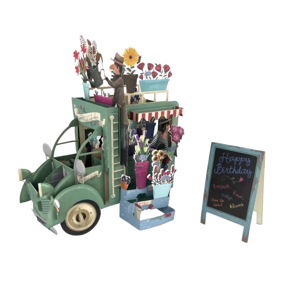 POP-UP 3D Greeting Card (Floral) - Flower Truck GREEN