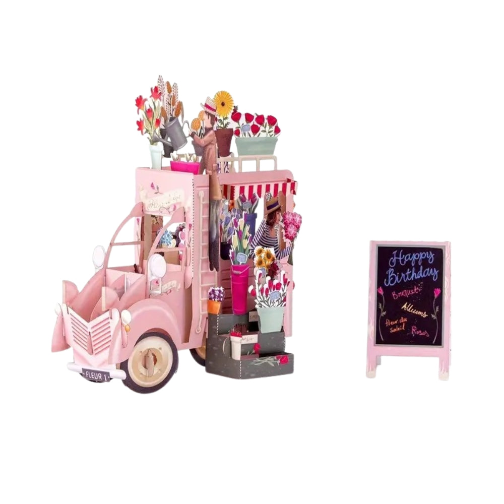POP-UP 3D Greeting Card (Floral) - Flower Truck PINK