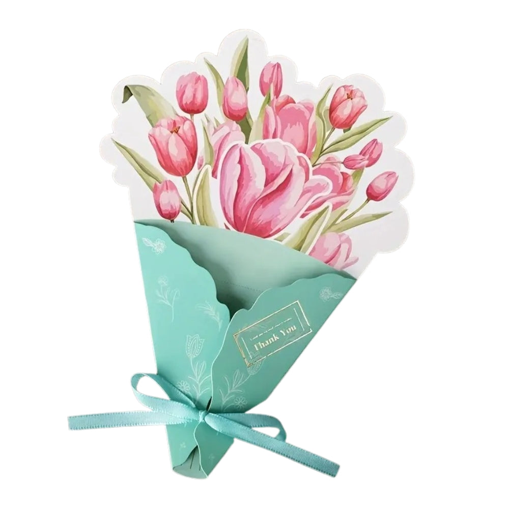 POP-UP 3D Greeting Card (Floral) - Spring Floral Bouquet BLUE