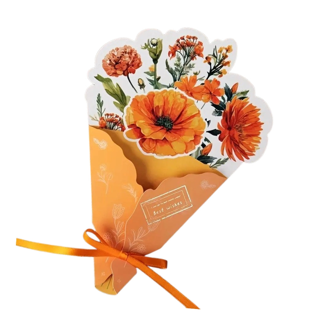 POP-UP 3D Greeting Card (Floral) - Spring Floral Bouquet ORANGE