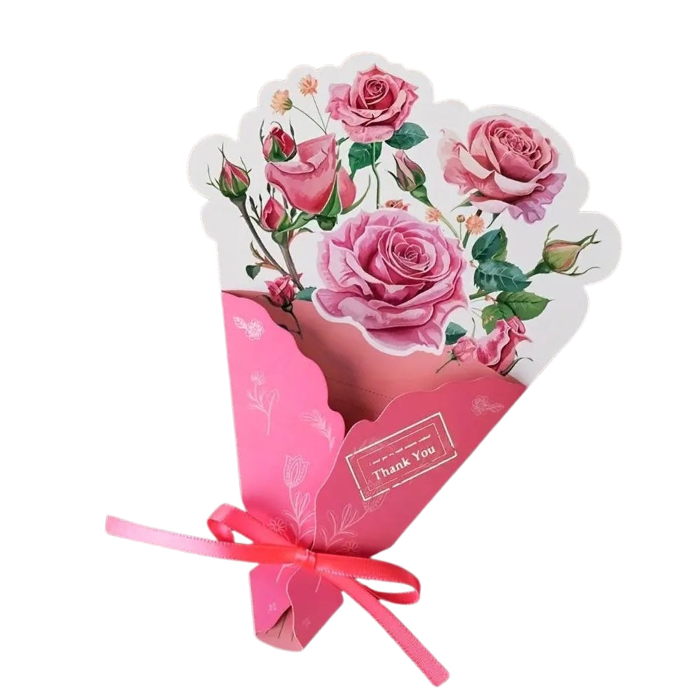 POP-UP 3D Greeting Card (Floral) - Spring Floral Bouquet PINK