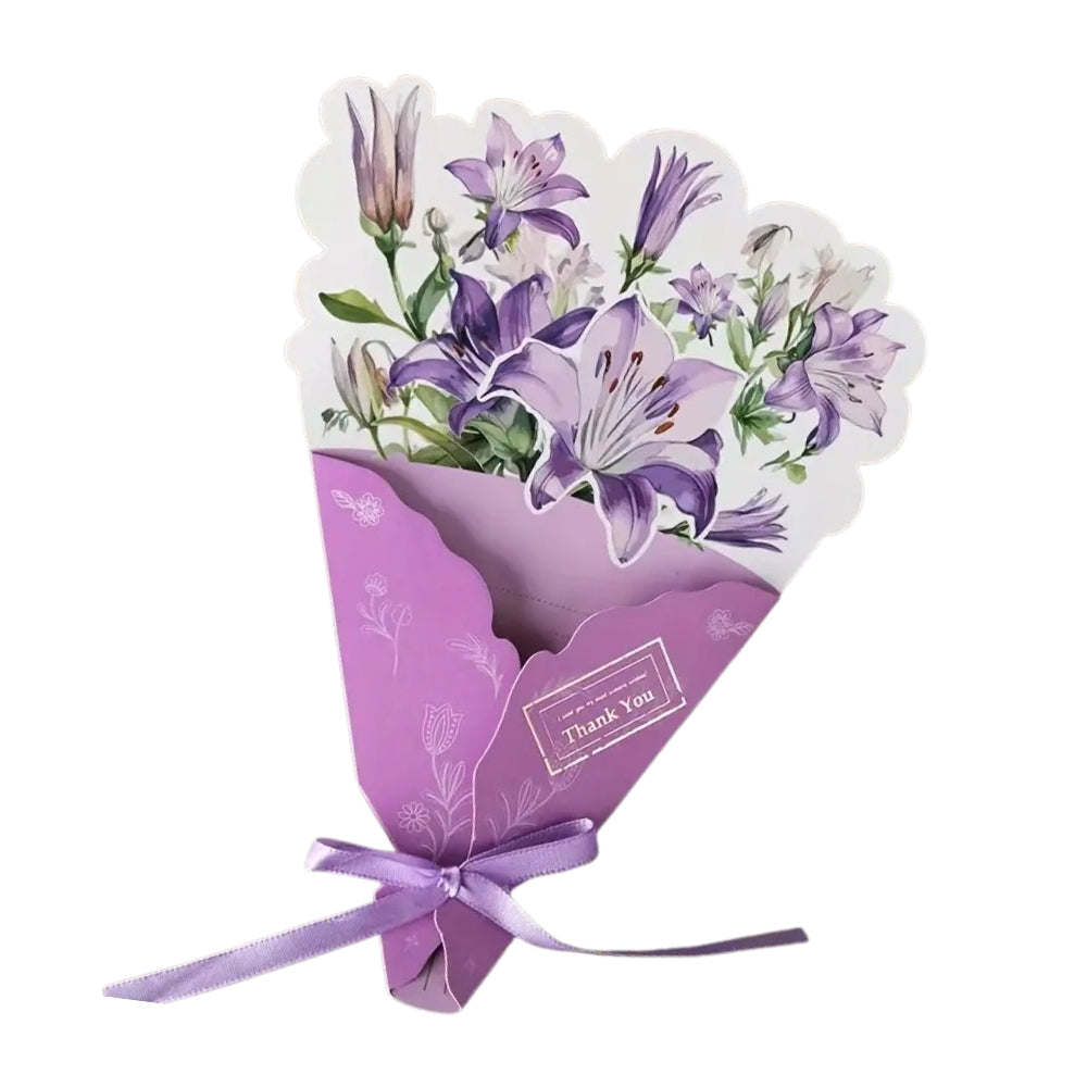 POP-UP 3D Greeting Card (Floral) - Spring Floral Bouquet PURPLE