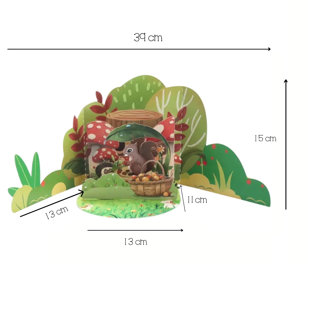 POP-UP 3D Greeting Card (All Occasions) - Squirrel Gathering Acorns