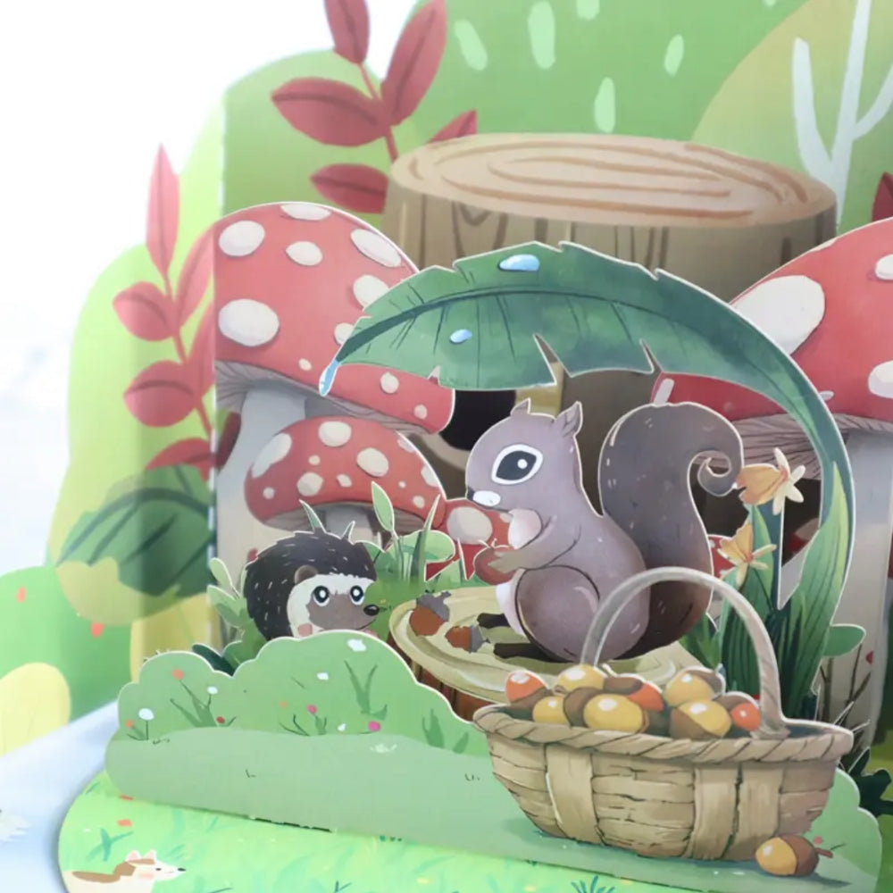 POP-UP 3D Greeting Card (All Occasions) - Squirrel Gathering Acorns