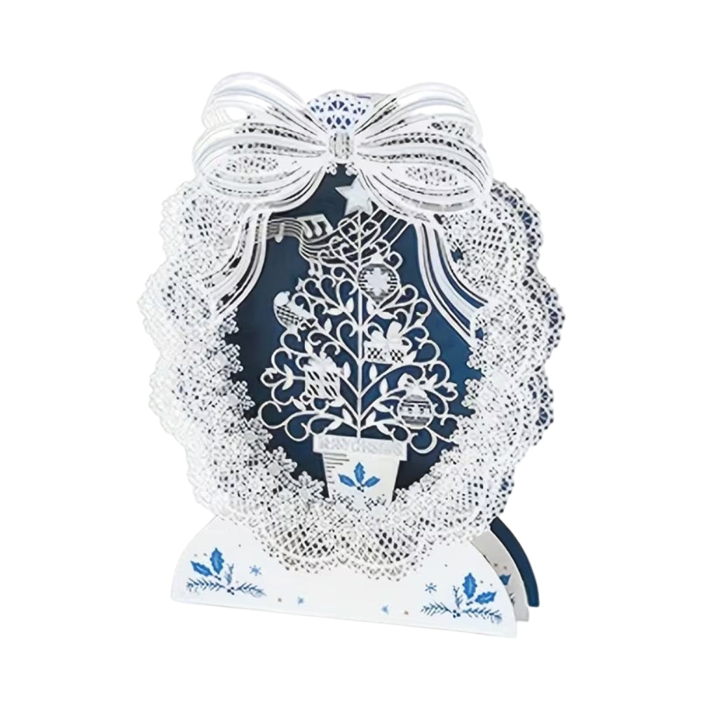 POP-UP 3D Greeting Card (Christmas) - Holiday Tree in Delicate Lace Wreath
