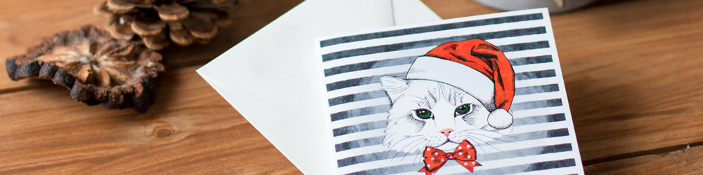 MINI Carte de Voeux (Noël) - Kitty avec Bonnet de Père Noël