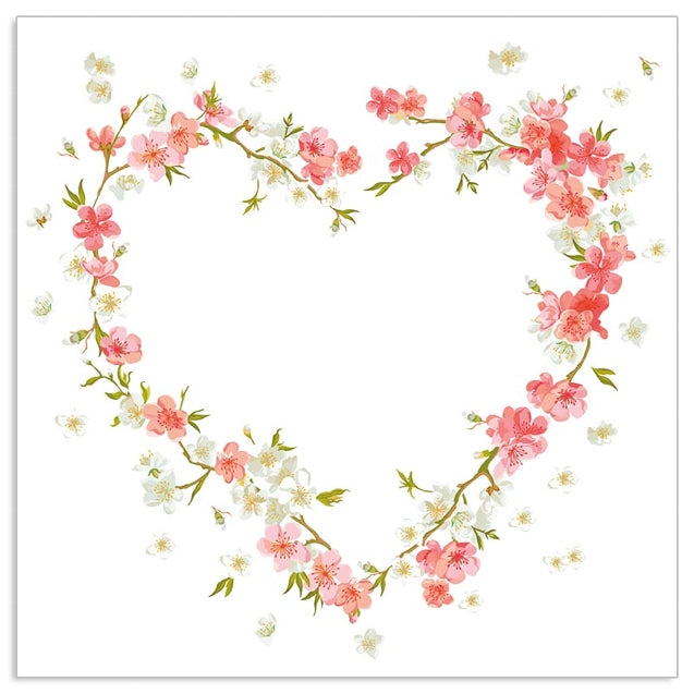 Lunch Napkin - Spring Floral Heart WHITE