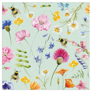Lunch Napkin - Flowers and Bees AQUA