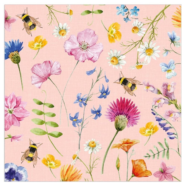 
                
                    Load image into Gallery viewer, Lunch Napkin - Flowers and Bees ROSE
                
            