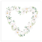 Lunch Napkin - White Flowers Heart WHITE