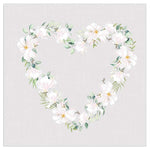 Lunch Napkin - White Flowers Heart GREY