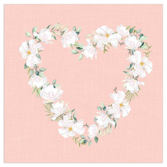 Lunch Napkin - White Flowers Heart ROSE
