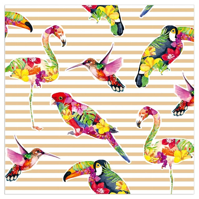 Lunch Napkin - Tropical Birds on Stripes