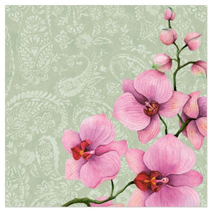 Lunch Napkin - Lovely Orchids GREEN