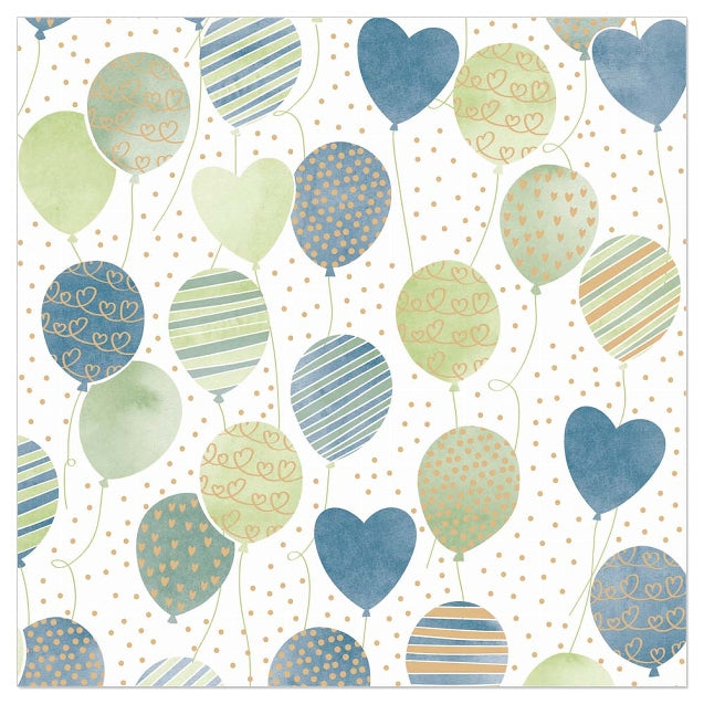 Lunch Napkin - Fun Birthday Balloons BLUE/GREEN