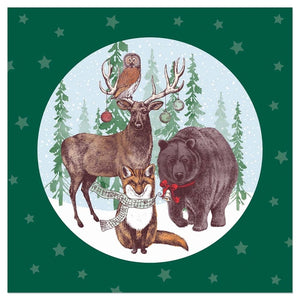 Lunch Napkin - Winter Animal Friends GREEN