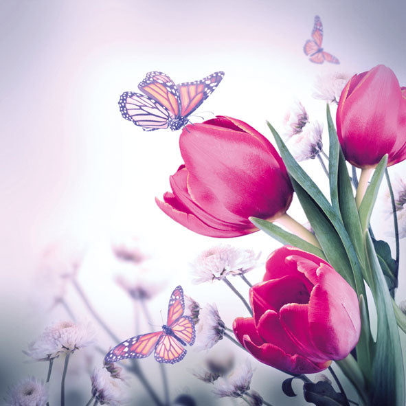 Lunch Napkin - Butterfly and Tulips