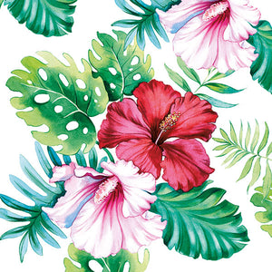 Lunch Napkin - Hibiscus Floral WHITE